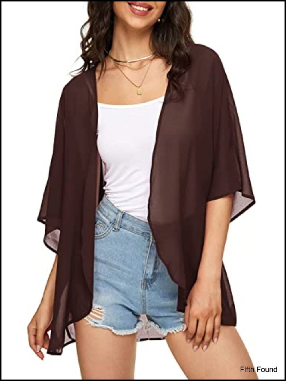 Women's Chiffon Kimono Cardigan Puff Sleeve Beach Cover Up